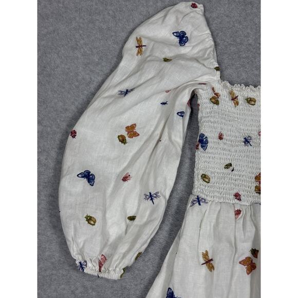 Reformation Womens Size S Greyson Linen Long Sleeve Mini Dress Butterfly Bugs - Picture 4 of 14